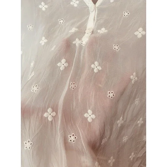 Johnny Was Eyelet Sheer Floral Flower Embroidered Long Sleeve Tunic Blouse Sz XL - Picture 4 of 10